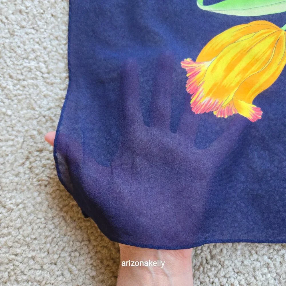 Large Silk Crepe Floral Scarf in Flawless Condition